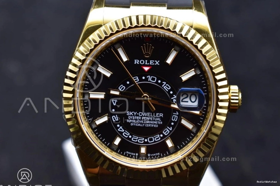 (Gain A23J Best Sky-Dweller ZF 336238 Weight) 1:1 Black Durable YG Edition Dial on 1098 Strap Oysterflex 0410